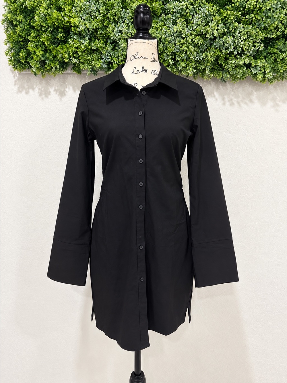 H&M Black Button Front Long Sleeve Shirt Dress NWT Size M